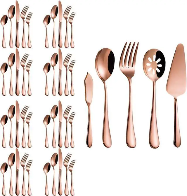Main image of Flatware Set, Magicpro Modern Royal 45-Pieces rose gold Stainless Steel Flatware for Wedding Festival Christmas Party, Service For 8