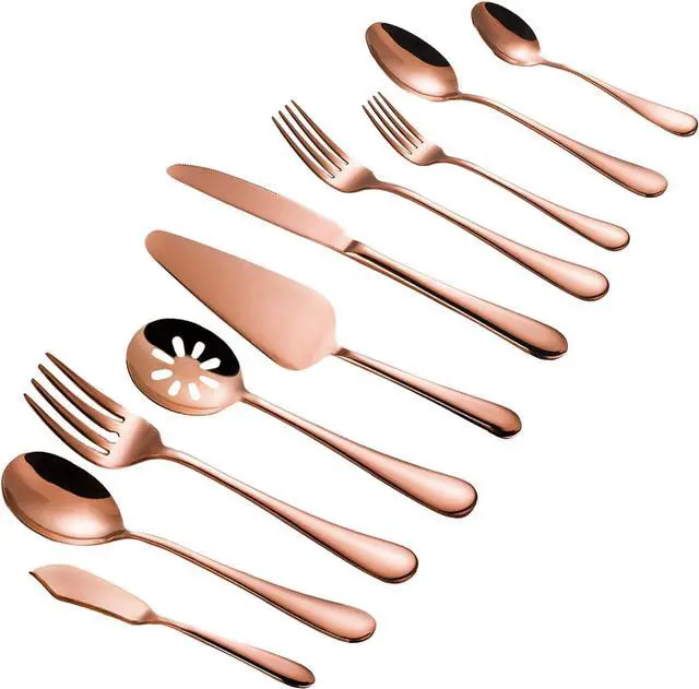 Alt view image 2 of 6 - Flatware Set, Magicpro Modern Royal 45-Pieces rose gold Stainless Steel Flatware for Wedding Festival Christmas Party, Service For 8