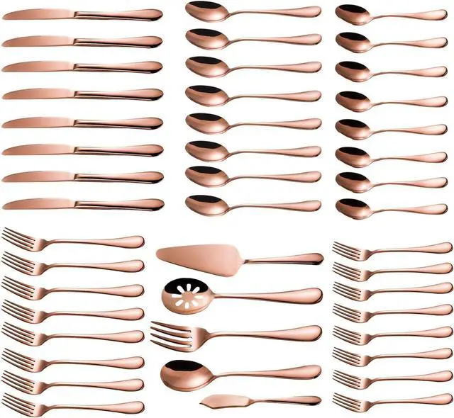 Alt view image 3 of 6 - Flatware Set, Magicpro Modern Royal 45-Pieces rose gold Stainless Steel Flatware for Wedding Festival Christmas Party, Service For 8