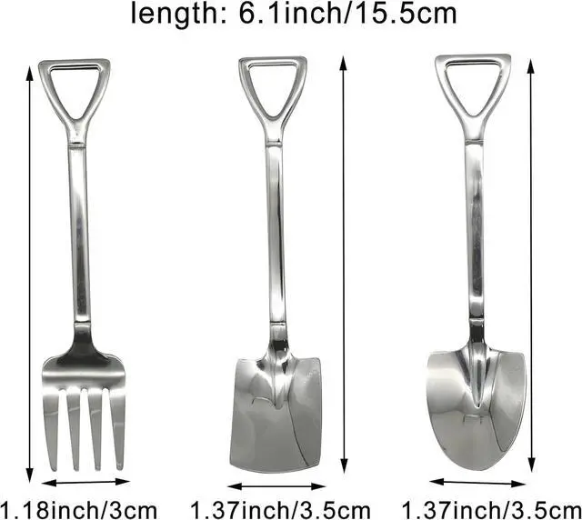 Alt view image 3 of 6 - 12Pcs Shovel Spoons and Fork Set 18/10(304) Stainless Steel Spade Shape Silverware Set 6.1inch Mini Spoon for Dessert Coffee Yogurt Cake Fruit Ice Cream