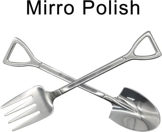 Alt view image 5 of 6 - 12Pcs Shovel Spoons and Fork Set 18/10(304) Stainless Steel Spade Shape Silverware Set 6.1inch Mini Spoon for Dessert Coffee Yogurt Cake Fruit Ice Cream