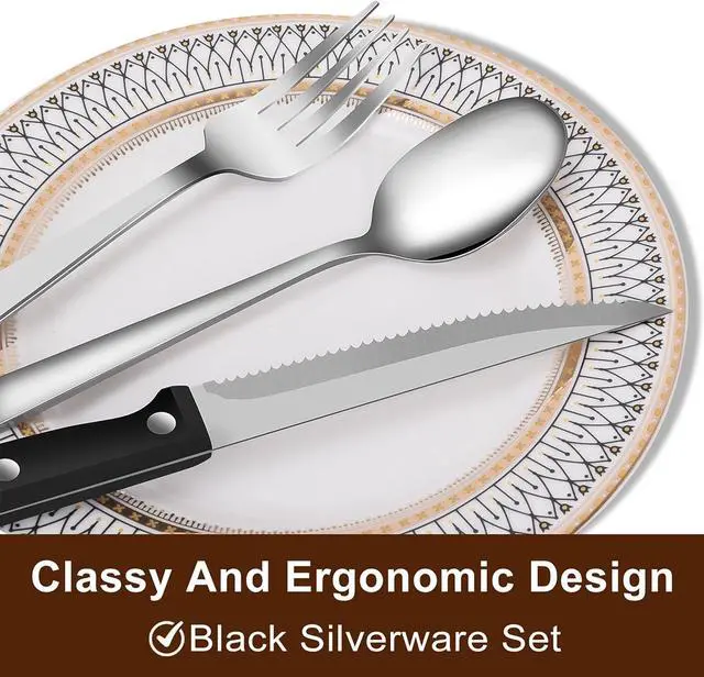 Alt view image 3 of 6 - 24-Piece Silverware Set Flatware Set for 4, Mirror Polished Stainless Steel with Steak Knives - Dishwasher Safe Kitchen Utensil sets for Home, Wedding, Restaurant