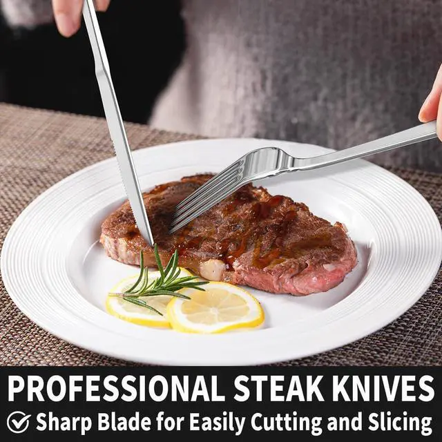 Alt view image 5 of 6 - 24-Piece Silverware Set Flatware Set for 4, Mirror Polished Stainless Steel with Steak Knives - Dishwasher Safe Kitchen Utensil sets for Home, Wedding, Restaurant