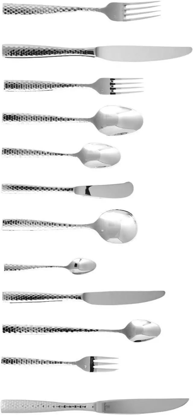 Alt view image 3 of 6 - Fortessa Lucca Faceted 18/10 Stainless Steel Flatware Solid Handle Steak Knife, Set of 12, Mirror Polished