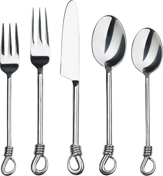Main image of Gourmet Settings - 20-Piece Silverware Set -TWIST Collection - Polished Stainless Steel Flatware Sets - Service for 4 - Kitchen Cutlery Utensils Knife/Fork/Spoon - Dishwasher Safe
