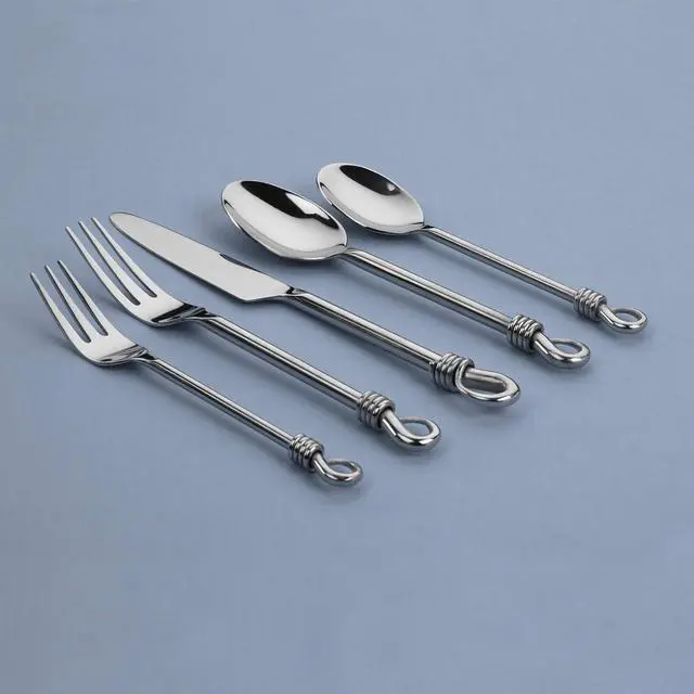 Alt view image 3 of 5 - Gourmet Settings - 20-Piece Silverware Set -TWIST Collection - Polished Stainless Steel Flatware Sets - Service for 4 - Kitchen Cutlery Utensils Knife/Fork/Spoon - Dishwasher Safe
