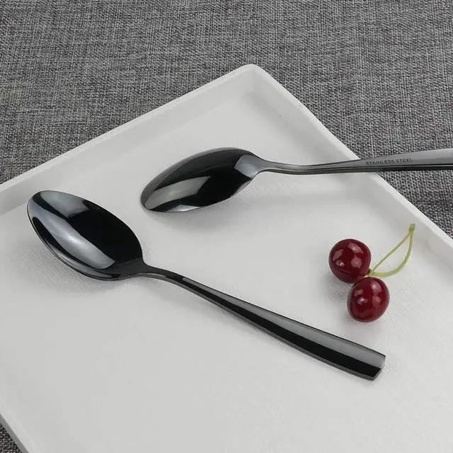 Alt view image 3 of 6 - Teyyvn 16-Pack Black Stainless Steel Dinner Spoon, 8.03 Inches, Mirror Polished