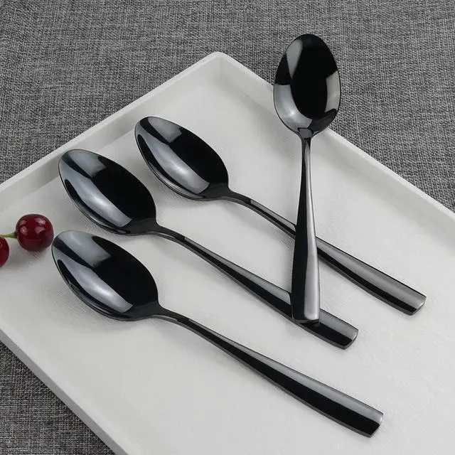 Alt view image 4 of 6 - Teyyvn 16-Pack Black Stainless Steel Dinner Spoon, 8.03 Inches, Mirror Polished