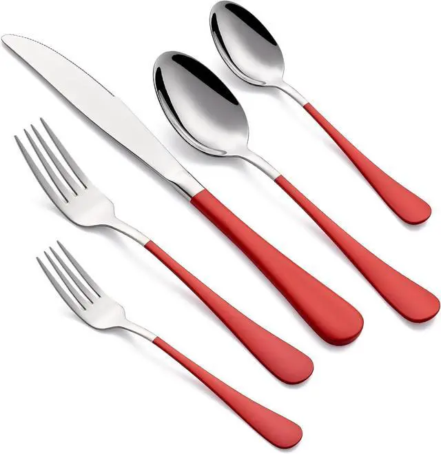 Main image of 20-Piece Red Silverware Set for 4, 18/0 Stainless Steel Flatware Cutlery Utensils Set, Include Dinner Knives,Dinner Forks,Dinner Spoons,Salad Forks,Teaspoons,Dishwasher Safe