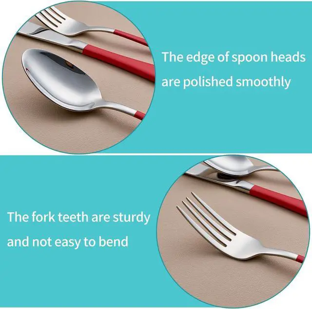 Alt view image 3 of 7 - 20-Piece Red Silverware Set for 4, 18/0 Stainless Steel Flatware Cutlery Utensils Set, Include Dinner Knives,Dinner Forks,Dinner Spoons,Salad Forks,Teaspoons,Dishwasher Safe
