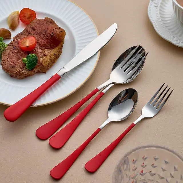 Alt view image 6 of 7 - 20-Piece Red Silverware Set for 4, 18/0 Stainless Steel Flatware Cutlery Utensils Set, Include Dinner Knives,Dinner Forks,Dinner Spoons,Salad Forks,Teaspoons,Dishwasher Safe