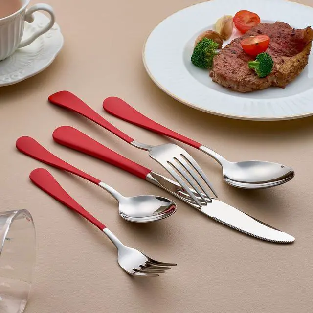 Alt view image 7 of 7 - 20-Piece Red Silverware Set for 4, 18/0 Stainless Steel Flatware Cutlery Utensils Set, Include Dinner Knives,Dinner Forks,Dinner Spoons,Salad Forks,Teaspoons,Dishwasher Safe