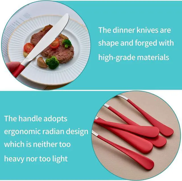 Alt view image 4 of 7 - 20-Piece Red Silverware Set for 4, 18/0 Stainless Steel Flatware Cutlery Utensils Set, Include Dinner Knives,Dinner Forks,Dinner Spoons,Salad Forks,Teaspoons,Dishwasher Safe