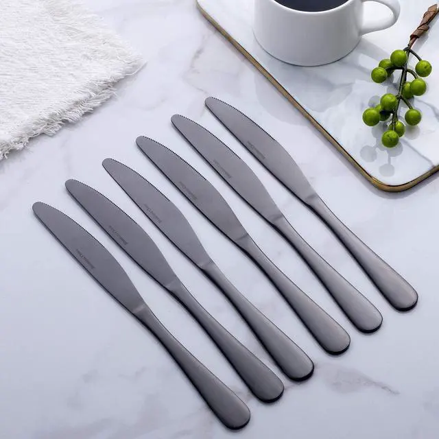 Alt view image 7 of 7 - GoGeiLi Matte Black Dinner Knife, Stainless Steel Satin Finish 9.4-inch Dinner Table Knife Set, Service for 6, Dishwasher Safe
