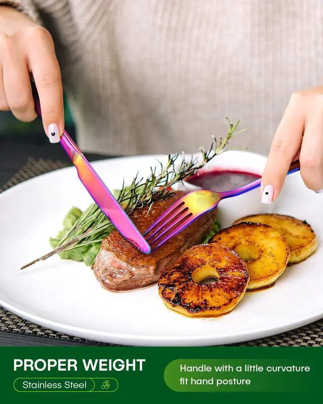 Alt view image 4 of 7 - 20 Piece Rainbow Silverware Set, Stainless Steel Flatware Set for 4 Colorful Cutlery Utensil Set Include Knife Fork Spoon Food Grade Mirror Polished Dishwasher Safe