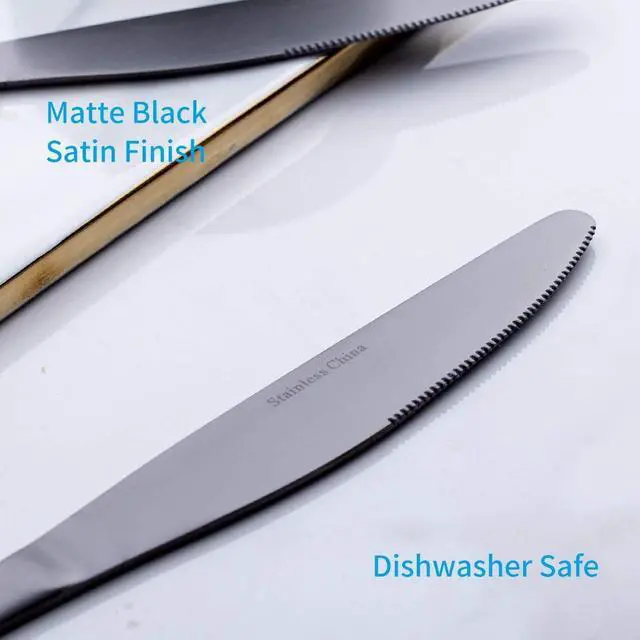 Alt view image 3 of 7 - GoGeiLi Matte Black Dinner Knife, Stainless Steel Satin Finish 9.4-inch Dinner Table Knife Set, Service for 6, Dishwasher Safe