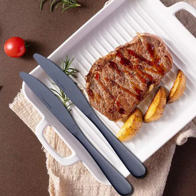 Alt view image 5 of 7 - GoGeiLi Matte Black Dinner Knife, Stainless Steel Satin Finish 9.4-inch Dinner Table Knife Set, Service for 6, Dishwasher Safe