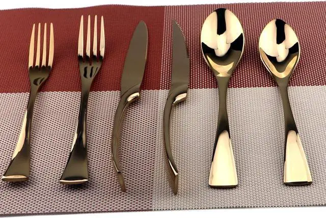 Alt view image 2 of 7 - Rose Gold Stainless Steel Mirror Polished Flatware Set, Steak Knife Dinnerware Knife Fork Salad Fork Dessert Spoon 6-piece, Service for 1