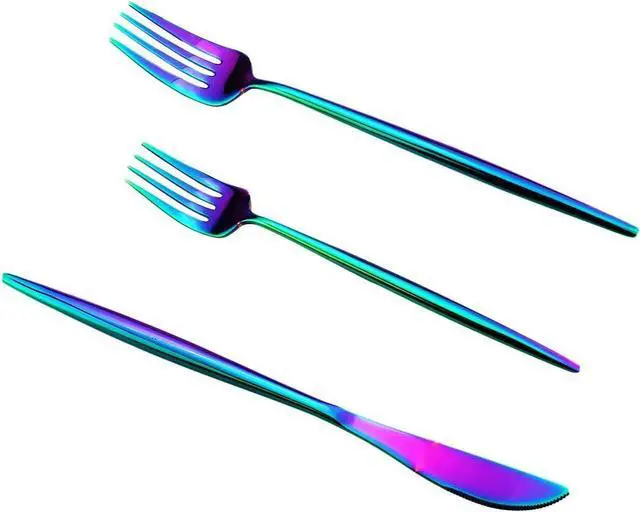 Alt view image 2 of 7 - Gugrida Portable Silverware Set - 20-Piece Flatware Cutlery Set - 18/10 Stainless Steel - Mirror Polishing Rainbow Travel Elegant Modern Utensils - Service for 4 Include Steak Knife Dinner Fork Spoon