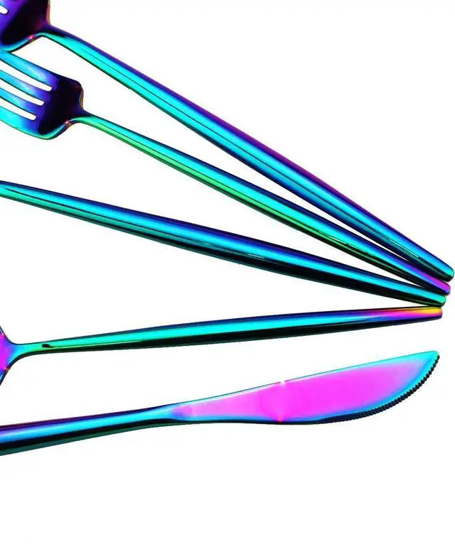 Alt view image 4 of 7 - Gugrida Portable Silverware Set - 20-Piece Flatware Cutlery Set - 18/10 Stainless Steel - Mirror Polishing Rainbow Travel Elegant Modern Utensils - Service for 4 Include Steak Knife Dinner Fork Spoon