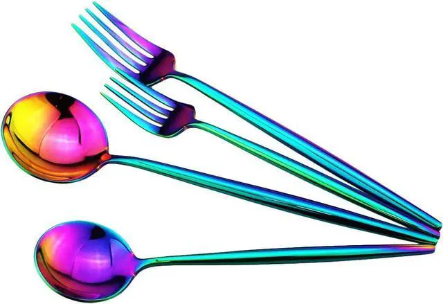 Alt view image 3 of 7 - Gugrida Portable Silverware Set - 20-Piece Flatware Cutlery Set - 18/10 Stainless Steel - Mirror Polishing Rainbow Travel Elegant Modern Utensils - Service for 4 Include Steak Knife Dinner Fork Spoon