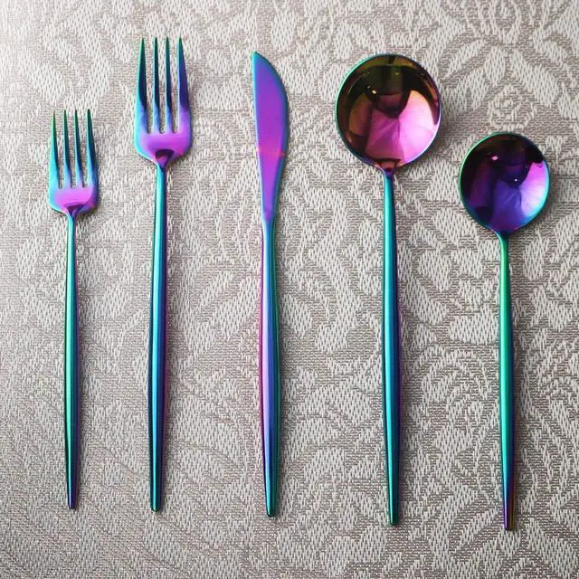 Alt view image 7 of 7 - Gugrida Portable Silverware Set - 20-Piece Flatware Cutlery Set - 18/10 Stainless Steel - Mirror Polishing Rainbow Travel Elegant Modern Utensils - Service for 4 Include Steak Knife Dinner Fork Spoon