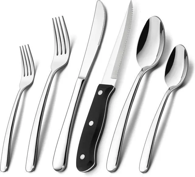 Main image of HaWare 48-Piece Heavy Duty Silverware Set for 8, Stainless Steel Cutlery Flatware Set with Thick Steak Knives, Fancy Eating Utensils For Home Wedding Party, Include Knife, Fork, Spoon, Dishwasher Safe