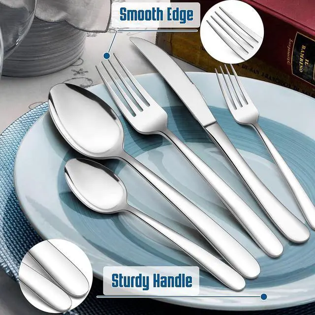 Alt view image 4 of 7 - HaWare 48-Piece Heavy Duty Silverware Set for 8, Stainless Steel Cutlery Flatware Set with Thick Steak Knives, Fancy Eating Utensils For Home Wedding Party, Include Knife, Fork, Spoon, Dishwasher Safe