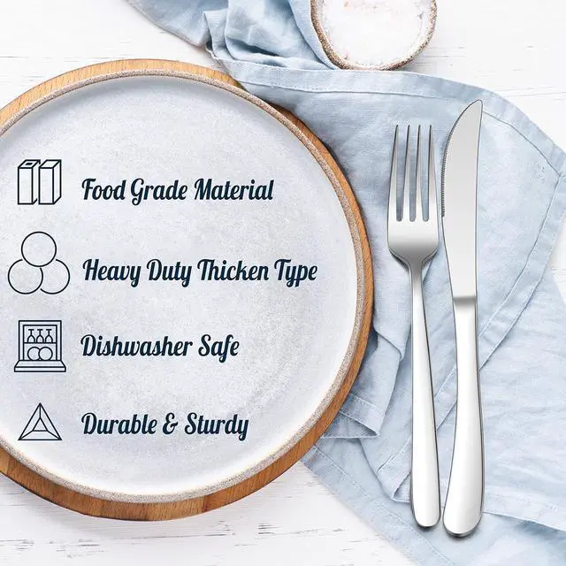 Alt view image 3 of 7 - HaWare 48-Piece Heavy Duty Silverware Set for 8, Stainless Steel Cutlery Flatware Set with Thick Steak Knives, Fancy Eating Utensils For Home Wedding Party, Include Knife, Fork, Spoon, Dishwasher Safe