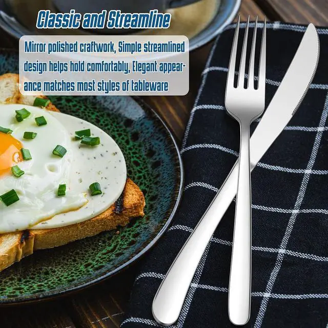 Alt view image 6 of 7 - HaWare 48-Piece Heavy Duty Silverware Set for 8, Stainless Steel Cutlery Flatware Set with Thick Steak Knives, Fancy Eating Utensils For Home Wedding Party, Include Knife, Fork, Spoon, Dishwasher Safe