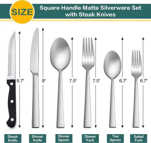 Alt view image 2 of 7 - LIANYU 72-Piece Matte Silverware Set with Steak Knives, Stainless Steel Flatware Cutlery Set for 12, Square Eating Utensils Tableware Include Forks Knives Spoons, Dishwasher Safe