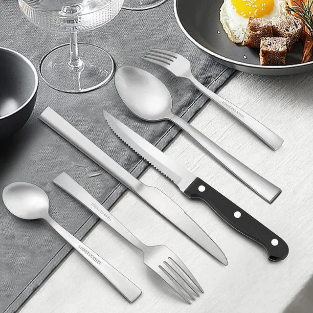 Alt view image 5 of 7 - LIANYU 72-Piece Matte Silverware Set with Steak Knives, Stainless Steel Flatware Cutlery Set for 12, Square Eating Utensils Tableware Include Forks Knives Spoons, Dishwasher Safe