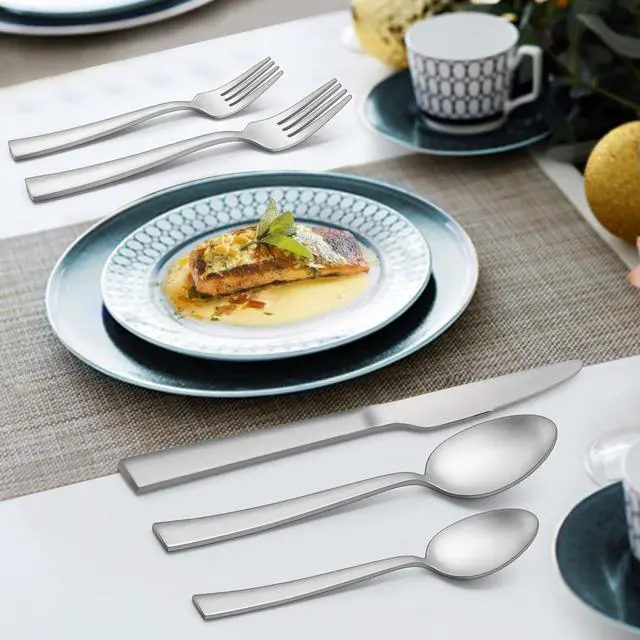 Alt view image 7 of 7 - LIANYU 72-Piece Matte Silverware Set with Steak Knives, Stainless Steel Flatware Cutlery Set for 12, Square Eating Utensils Tableware Include Forks Knives Spoons, Dishwasher Safe
