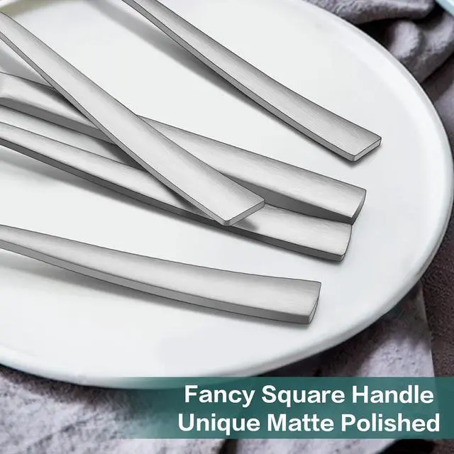 Alt view image 6 of 7 - LIANYU 72-Piece Matte Silverware Set with Steak Knives, Stainless Steel Flatware Cutlery Set for 12, Square Eating Utensils Tableware Include Forks Knives Spoons, Dishwasher Safe