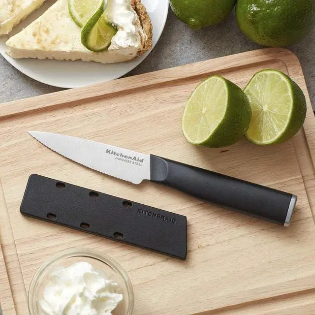 Alt view image 5 of 5 - KitchenAid Gourmet Forged Triple Rivet Fine-Edge Utility Knife with Custom-Fit Blade Cover, 4.5-inch, Sharp Kitchen Knife, High-Carbon Japanese Stainless Steel Blade, Black