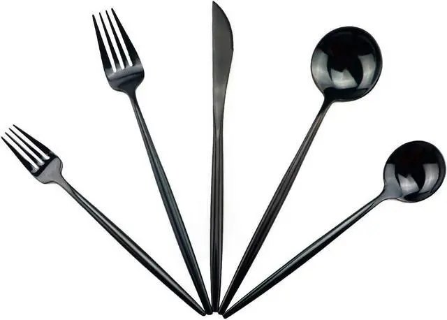 Main image of Gugrida Portable Silverware Set - 20-Piece Flatware Cutlery Set - 18/10 Stainless Steel - Mirror Polishing Black - Travel Elegant Modern Utensils - Service for 4 Include Steak Knife Dinner Fork Spoon
