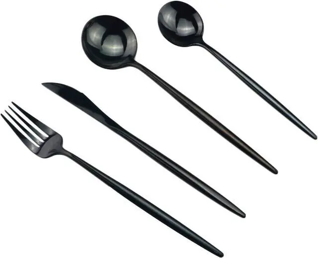 Alt view image 3 of 7 - Gugrida Portable Silverware Set - 20-Piece Flatware Cutlery Set - 18/10 Stainless Steel - Mirror Polishing Black - Travel Elegant Modern Utensils - Service for 4 Include Steak Knife Dinner Fork Spoon