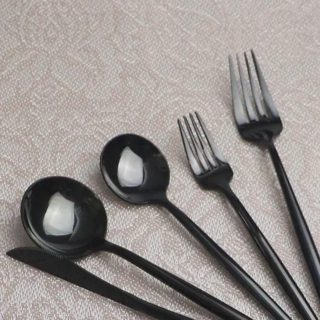 Alt view image 4 of 7 - Gugrida Portable Silverware Set - 20-Piece Flatware Cutlery Set - 18/10 Stainless Steel - Mirror Polishing Black - Travel Elegant Modern Utensils - Service for 4 Include Steak Knife Dinner Fork Spoon