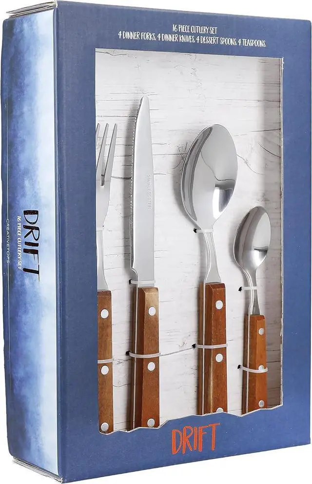 Alt view image 6 of 7 - Creative Tops Drift Stainless Steel Cutlery Set with Wooden Handles (16 Pieces)