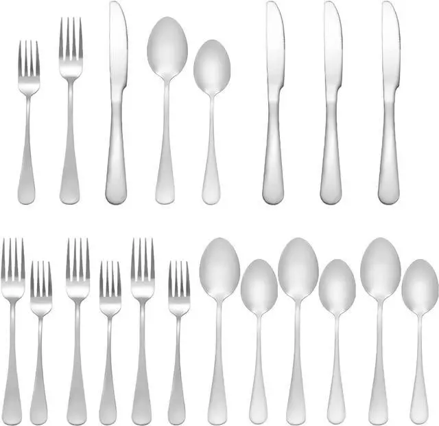 Main image of Silverware Set 20 Piece Stainless Steel Flatware Set Silverware Utensils for 4 People Includes Forks Knives Spoons & Salad Forks Dishwasher Safe Durable Tableware for Home Restaurant or Outdoor Use