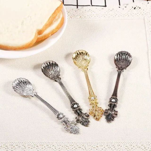 Alt view image 6 of 7 - 6Pcs/Set Flatware Vintage Spoon Dessert Coffee Mixing Spoon Teaspoon Ice Cream Spoon Fruit Fork Royal Metal Mini Carved Tableware Fruit Spoon for Kitchen Dining Sweet