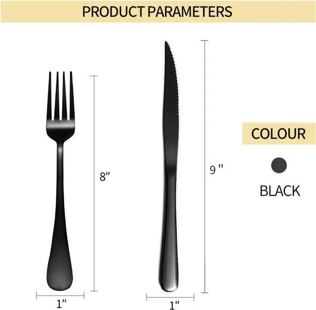 Alt view image 2 of 3 - 12-piece Black Steak Knives Set, Fork And Knives Set For 6, Stainless Steel Knife Set Of 12, Dishwasher Safe