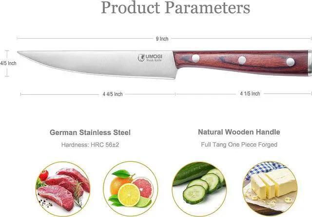 Alt view image 6 of 6 - Premium Steak Knives Set of 6 in Gift Box - Polished Wood Handle, HC German Stainless Steel, Straight Edge Non Serrated - 4.8''Dinner Knife, Kitchen Tableware Knives Cutlery Set