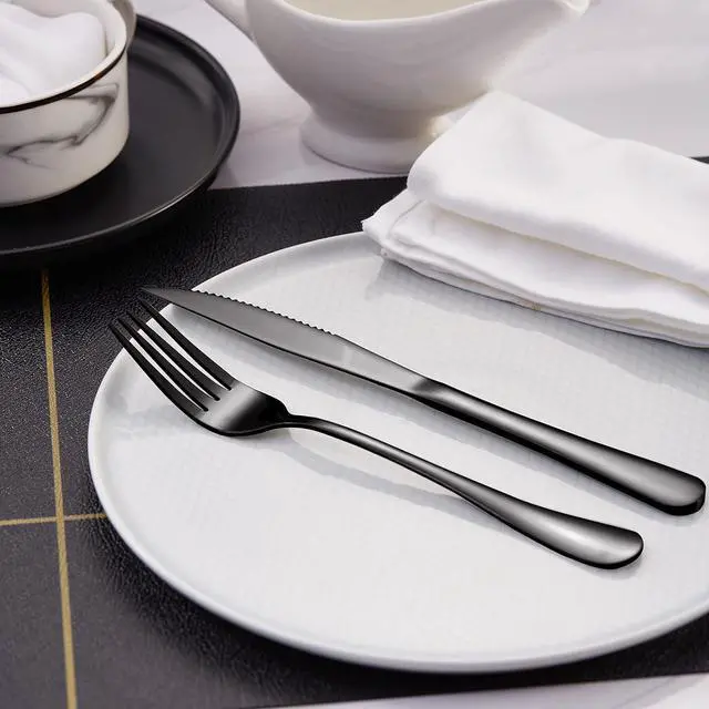 Alt view image 3 of 3 - 12-piece Black Steak Knives Set, Fork And Knives Set For 6, Stainless Steel Knife Set Of 12, Dishwasher Safe