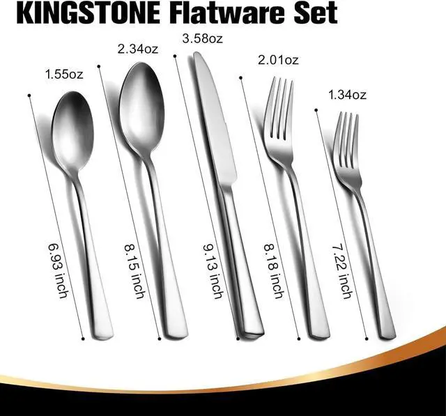 Alt view image 2 of 6 - KINGSTONE 18/10 Stainless Steel Flatware, 15-Piece Forged Silverware Set for 3, Mirror Polished Cutlery Set Dishwaher Safe for Home, Restaurant, Wedding, Party