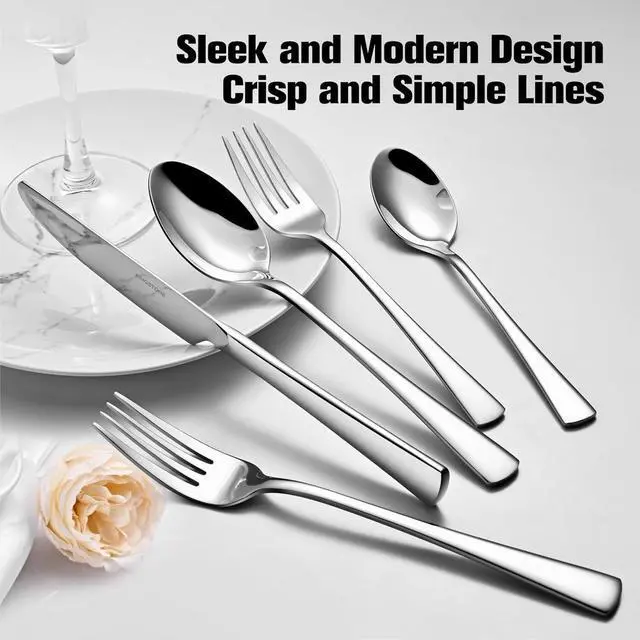 Alt view image 3 of 6 - KINGSTONE 18/10 Stainless Steel Flatware, 15-Piece Forged Silverware Set for 3, Mirror Polished Cutlery Set Dishwaher Safe for Home, Restaurant, Wedding, Party