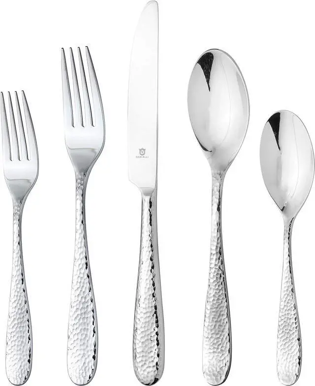 Main image of Hammered Silverware Set | Premium 18/10 Stainless Steel Flatware Service for 8 | Heavy-Duty & Dishwasher Safe | Built to Last (40-Piece, Fidenza Hammered)