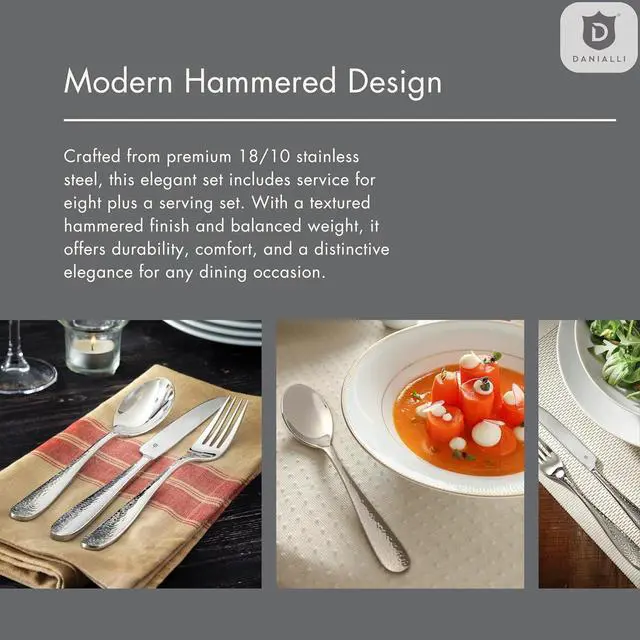 Alt view image 5 of 7 - Hammered Silverware Set | Premium 18/10 Stainless Steel Flatware Service for 8 | Heavy-Duty & Dishwasher Safe | Built to Last (40-Piece, Fidenza Hammered)