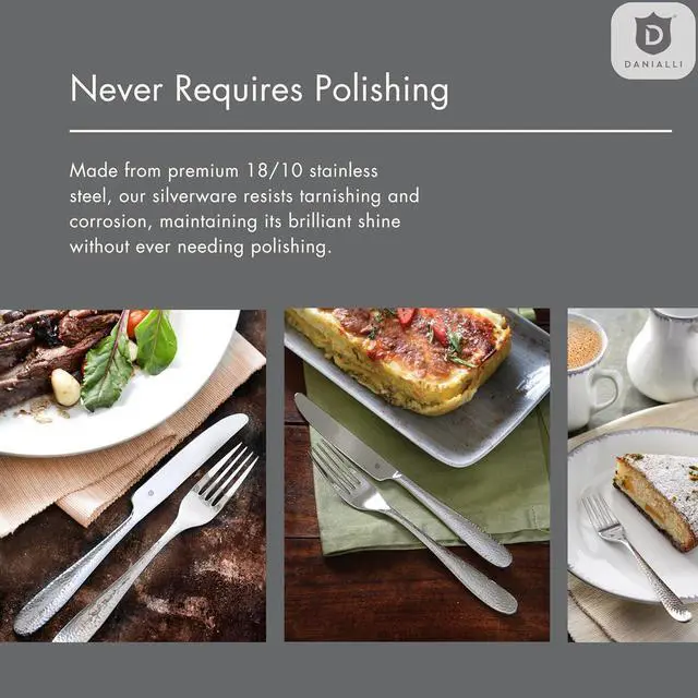 Alt view image 7 of 7 - Hammered Silverware Set | Premium 18/10 Stainless Steel Flatware Service for 8 | Heavy-Duty & Dishwasher Safe | Built to Last (40-Piece, Fidenza Hammered)