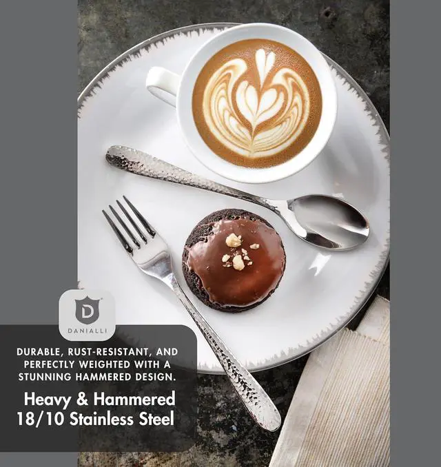 Alt view image 4 of 7 - Hammered Silverware Set | Premium 18/10 Stainless Steel Flatware Service for 8 | Heavy-Duty & Dishwasher Safe | Built to Last (40-Piece, Fidenza Hammered)